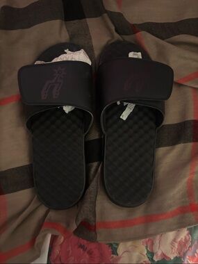 Black Slide Sandals with Logo Strap